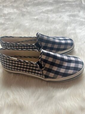 Gingham Slip-On Flats for Women - Blue & White- Kate Spade Keds